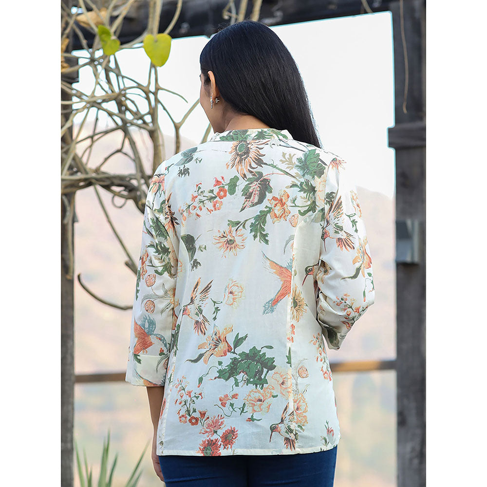 KAAJH Cream Floral Print Cotton Tunic