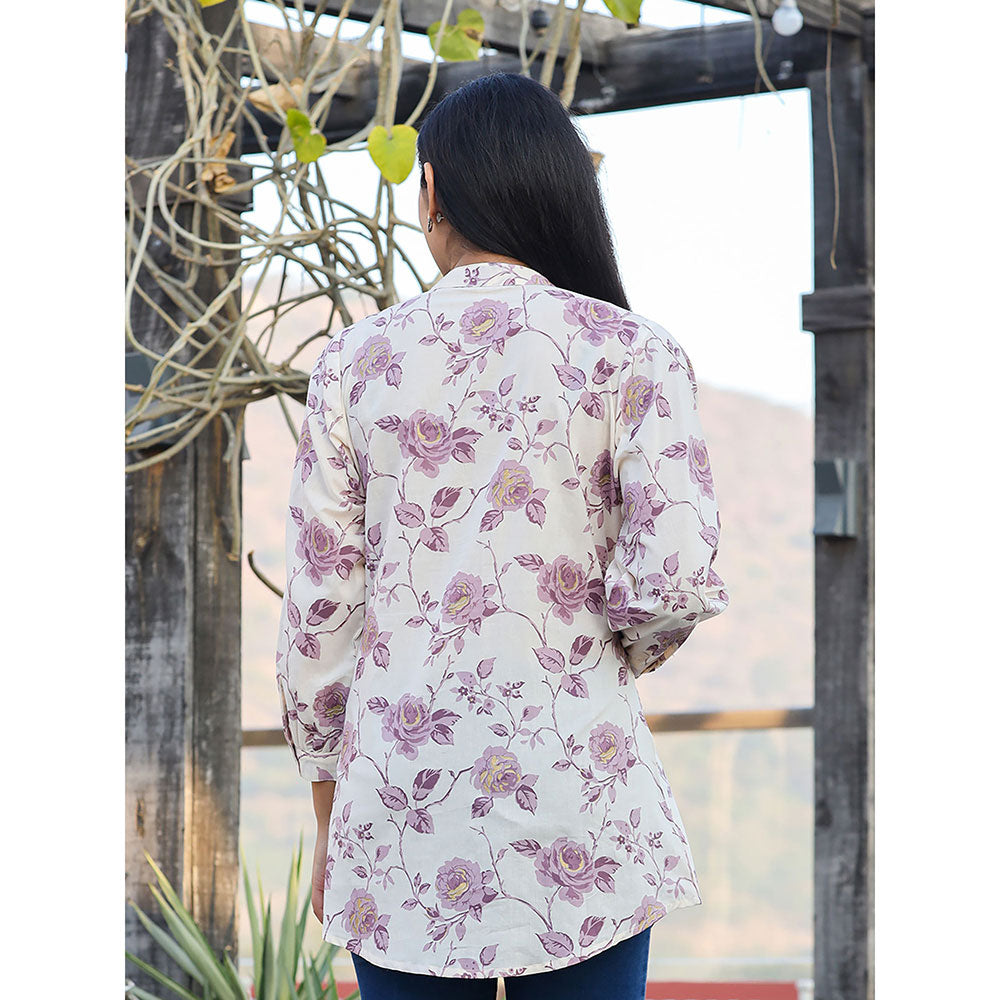 KAAJH Lavender Purple Floral Printed Cotton Tunic