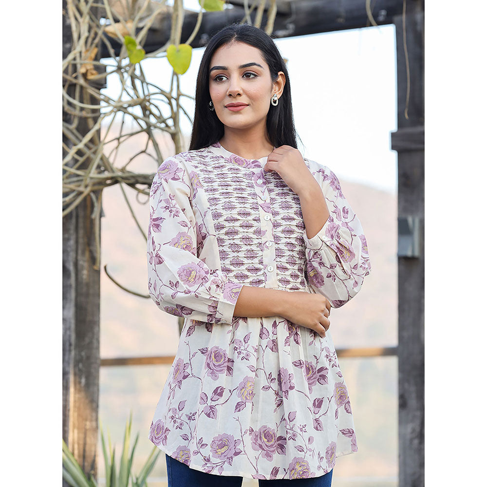 KAAJH Lavender Purple Floral Printed Cotton Tunic