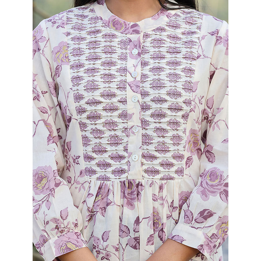 KAAJH Lavender Purple Floral Printed Cotton Tunic