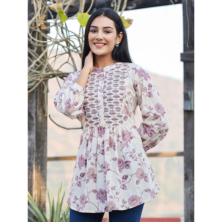 KAAJH Lavender Purple Floral Printed Cotton Tunic