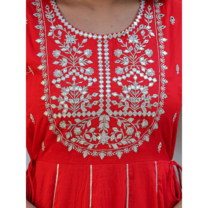 KAAJH Elegant Red Mirror Embellished Cotton Gown