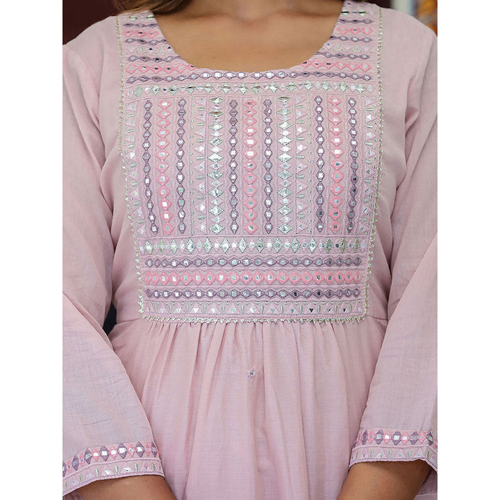 KAAJH Light Pink Embroidered Cotton Kurta and Pants (Set of 2)