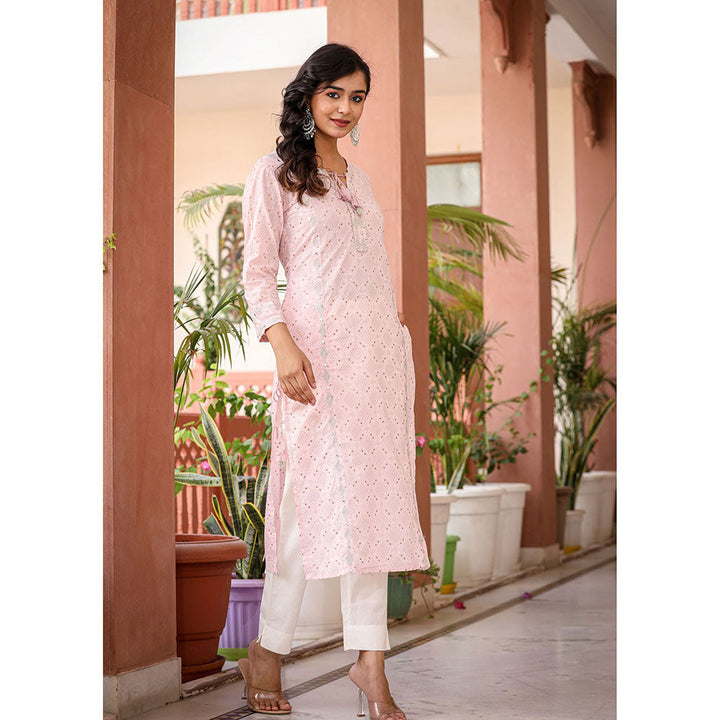 KAAJH Pastel Pink Printed Kurta and Pants (Set of 2)