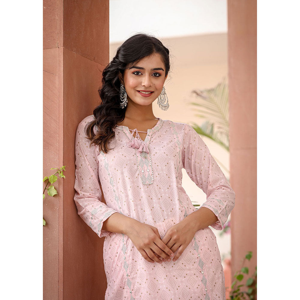 KAAJH Pastel Pink Printed Kurta and Pants (Set of 2)