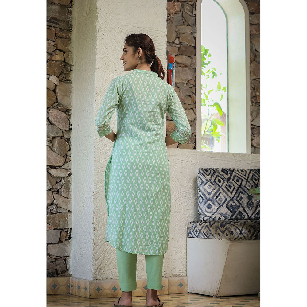 KAAJH Green Cotton Kurta and Pants (Set of 2)