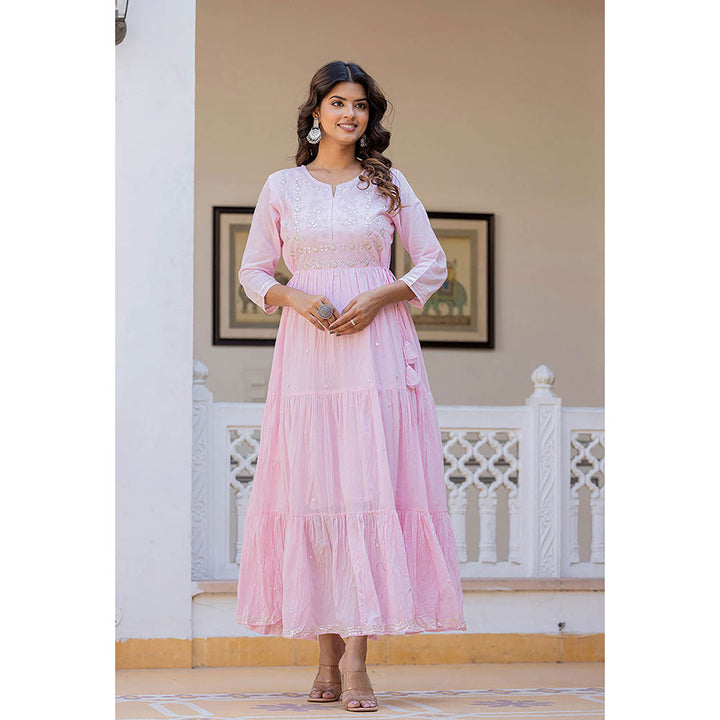 KAAJH Light Pink Embroidered Ethnic Dress