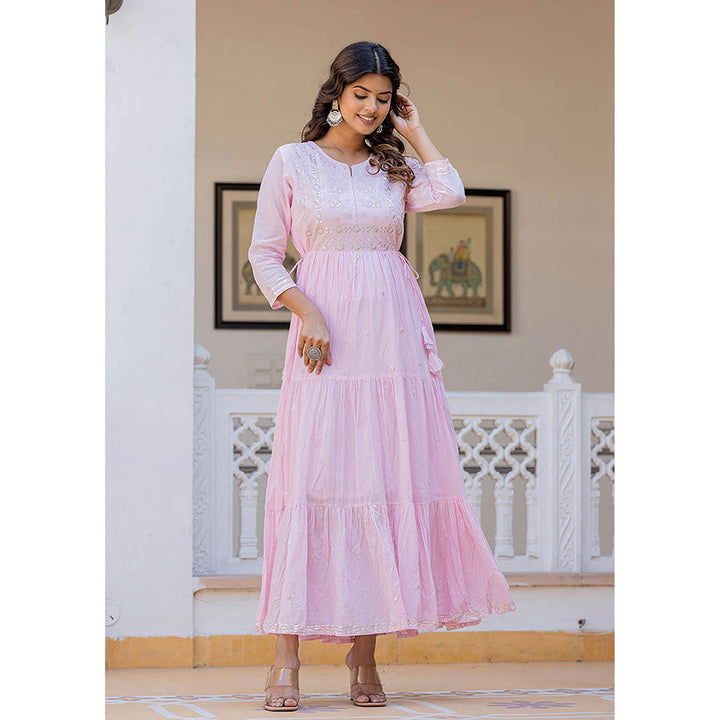 KAAJH Light Pink Embroidered Ethnic Dress