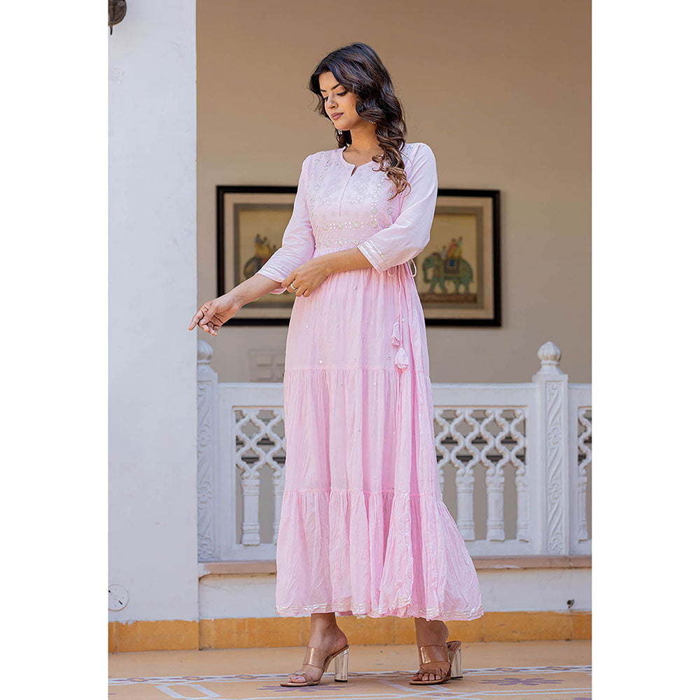 KAAJH Light Pink Embroidered Ethnic Dress