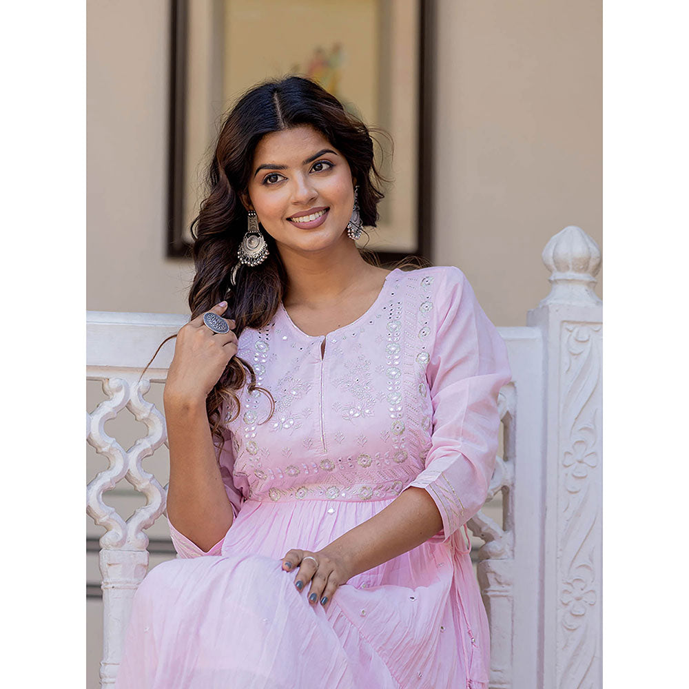 KAAJH Light Pink Embroidered Ethnic Dress