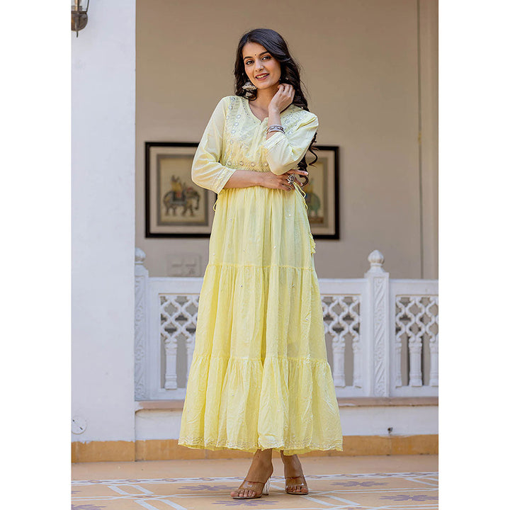 KAAJH Light Yellow Embroidered Ethnic Dress