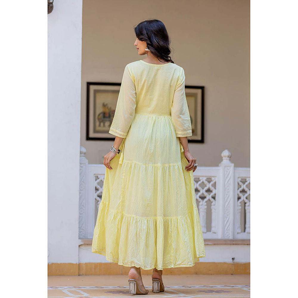 KAAJH Light Yellow Embroidered Ethnic Dress