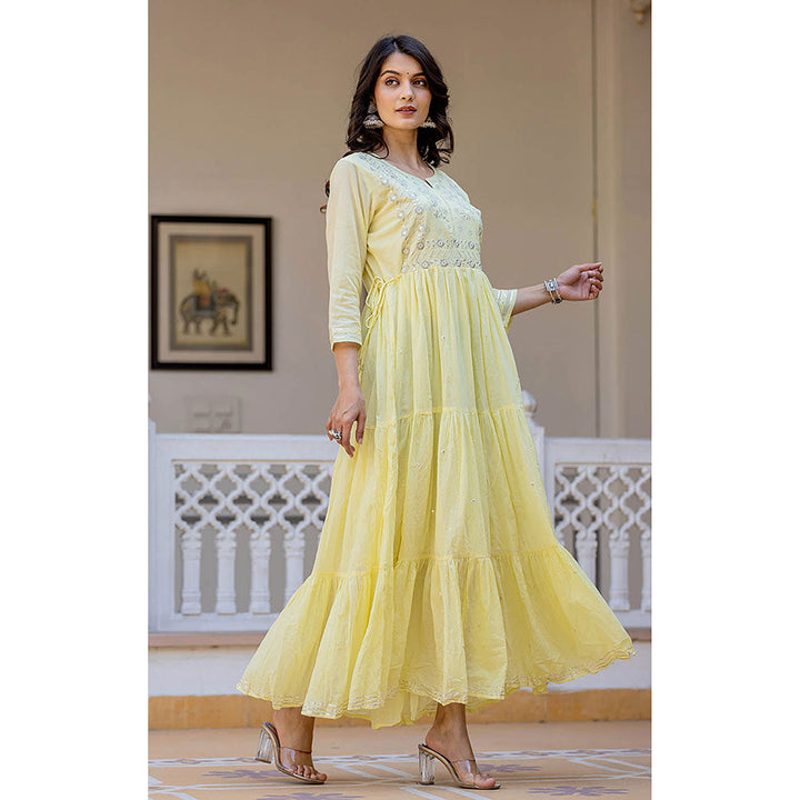 KAAJH Light Yellow Embroidered Ethnic Dress