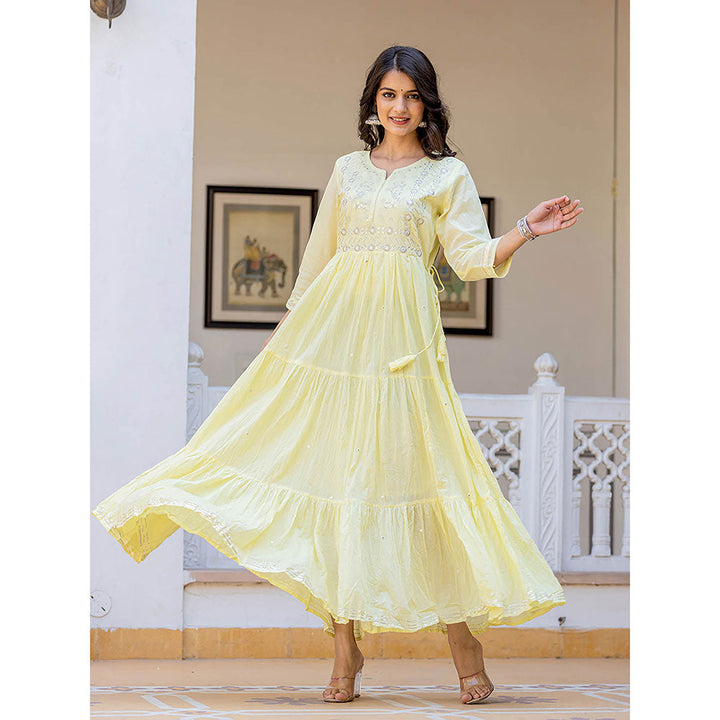 KAAJH Light Yellow Embroidered Ethnic Dress