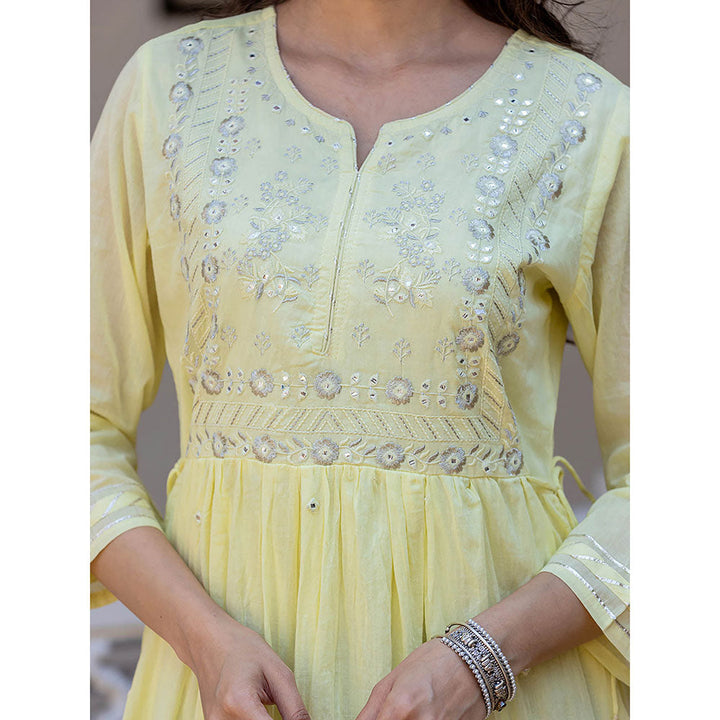 KAAJH Light Yellow Embroidered Ethnic Dress