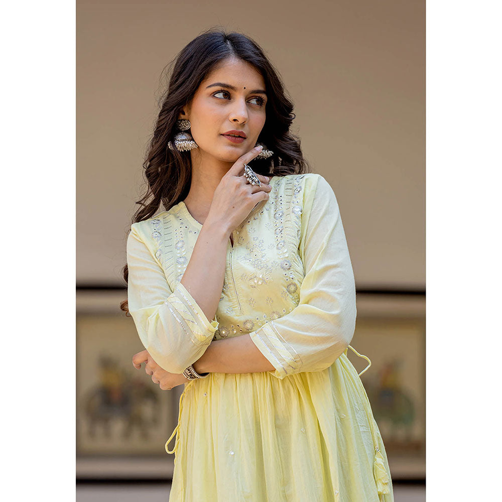 KAAJH Light Yellow Embroidered Ethnic Dress