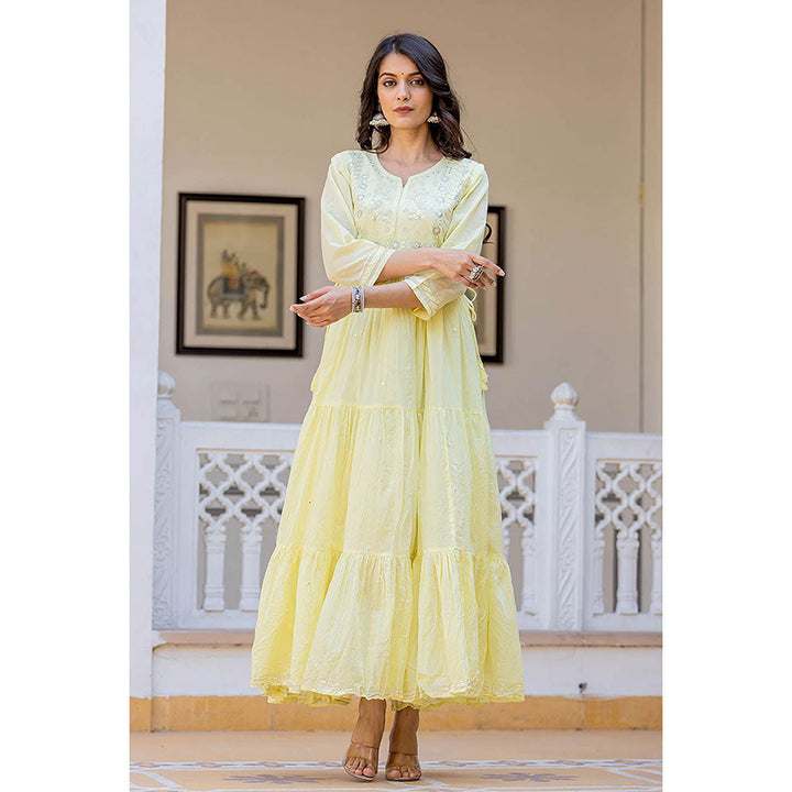 KAAJH Light Yellow Embroidered Ethnic Dress