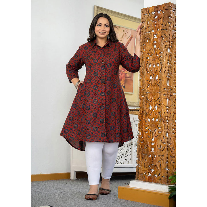 KAAJH Maroon Floral Printed Viscose Rayon Plus Size Kurta