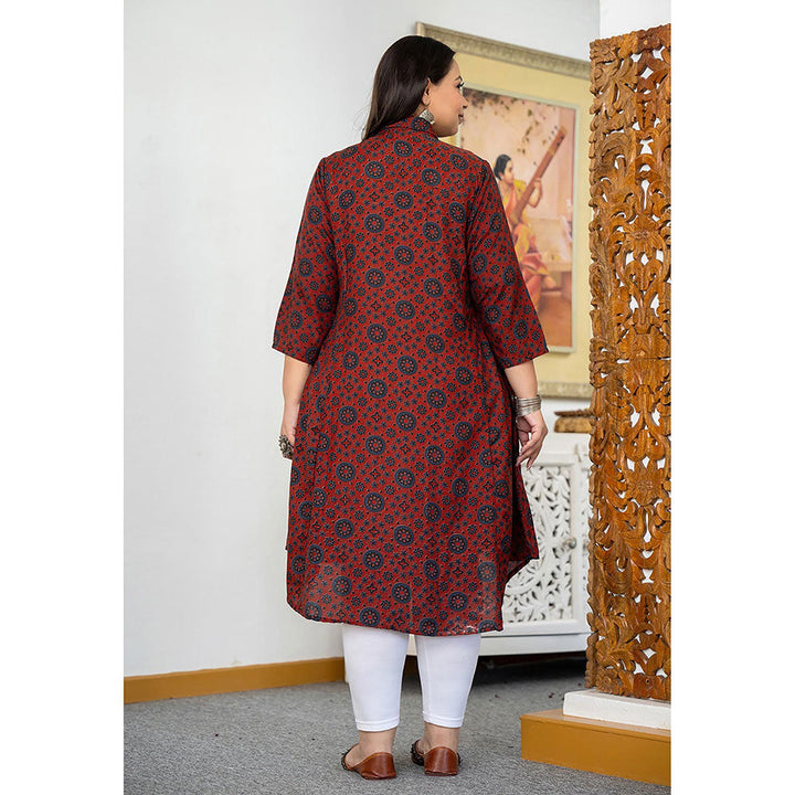 KAAJH Maroon Floral Printed Viscose Rayon Plus Size Kurta