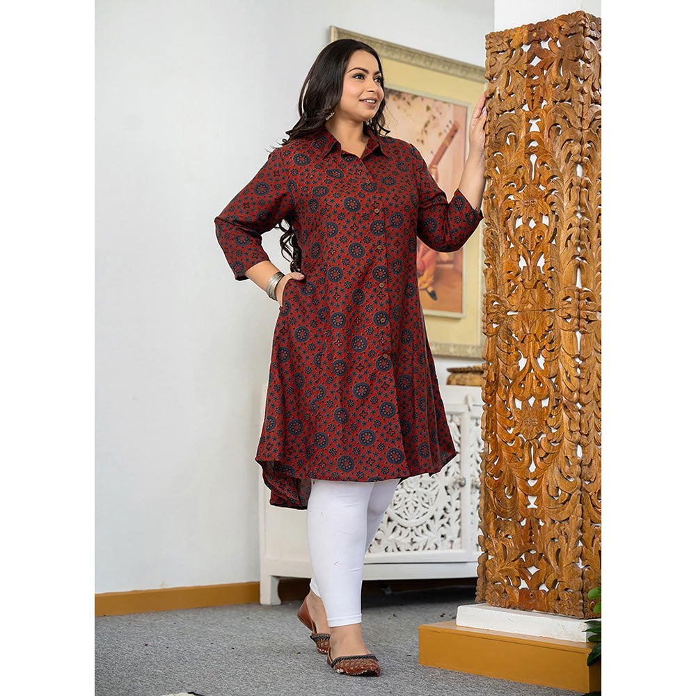 KAAJH Maroon Floral Printed Viscose Rayon Plus Size Kurta