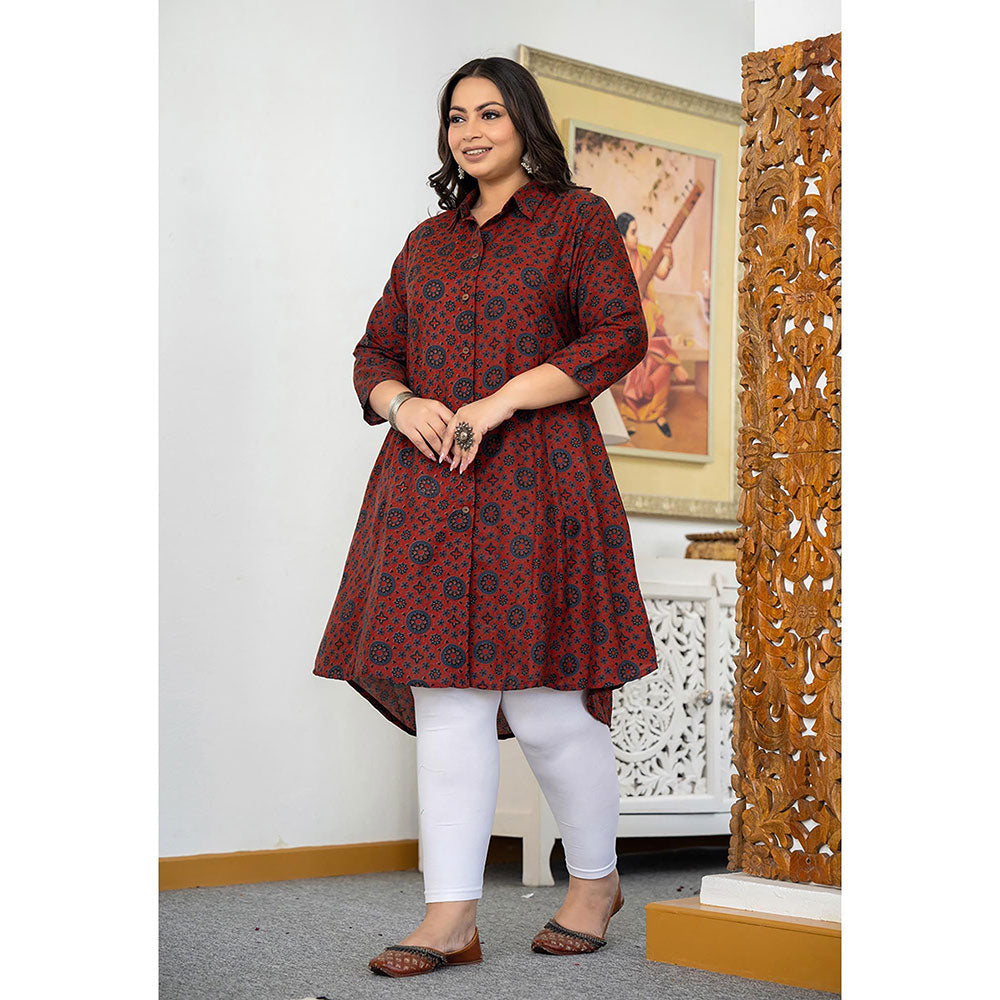 KAAJH Maroon Floral Printed Viscose Rayon Plus Size Kurta