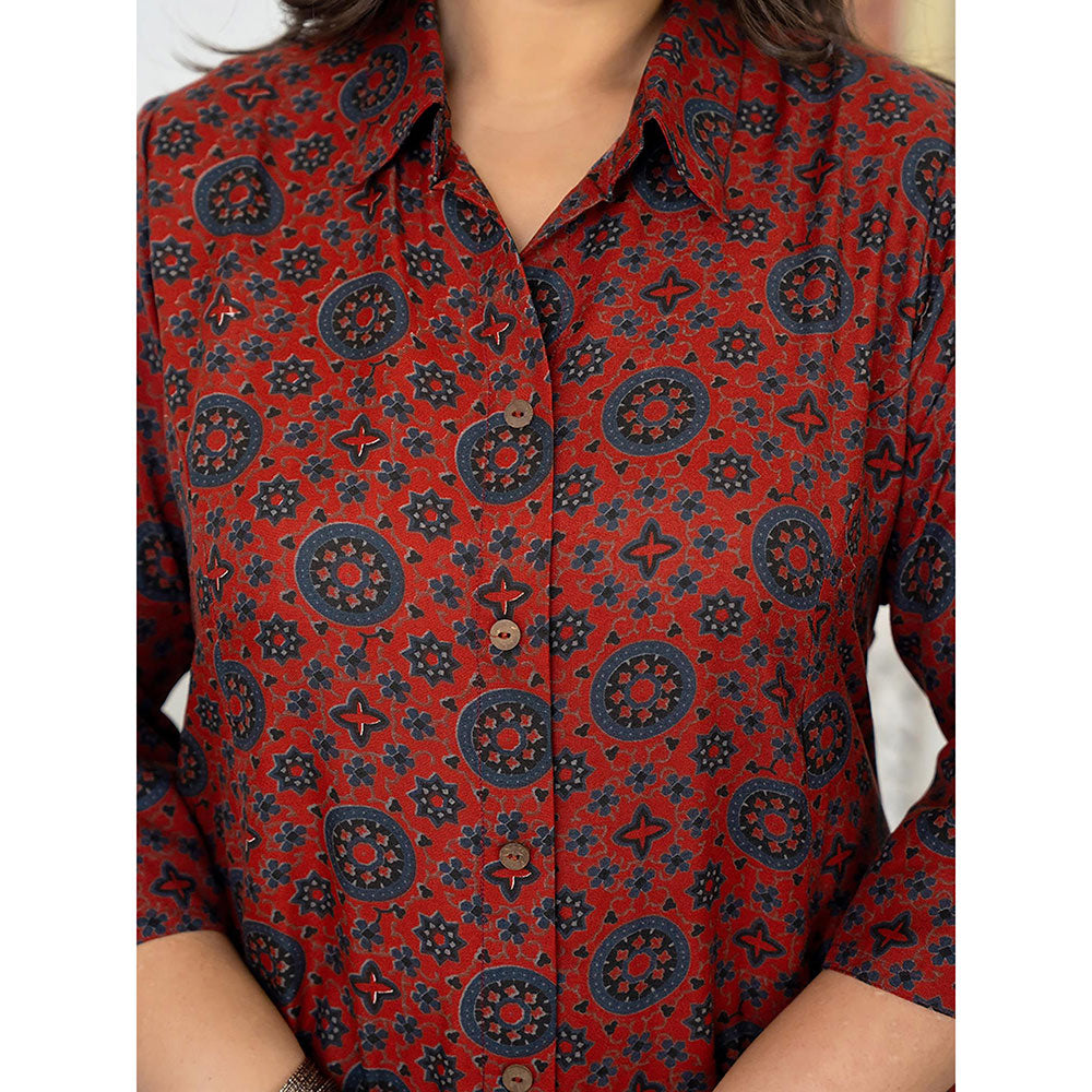 KAAJH Maroon Floral Printed Viscose Rayon Plus Size Kurta