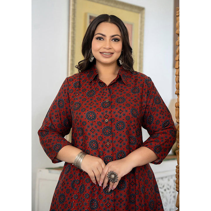 KAAJH Maroon Floral Printed Viscose Rayon Plus Size Kurta