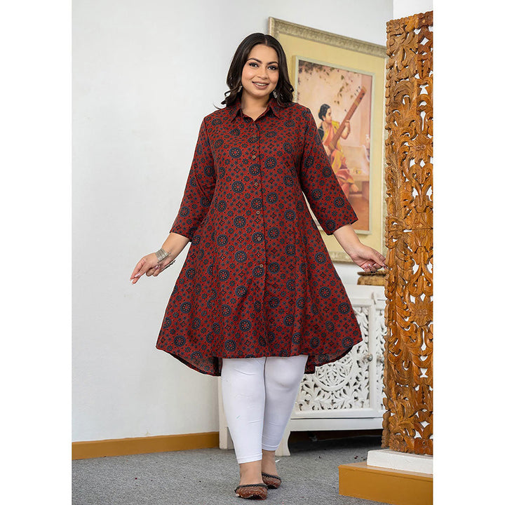 KAAJH Maroon Floral Printed Viscose Rayon Plus Size Kurta