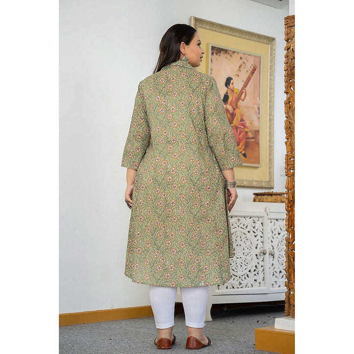 KAAJH Green Floral Printed Plus Size Cotton Kurta