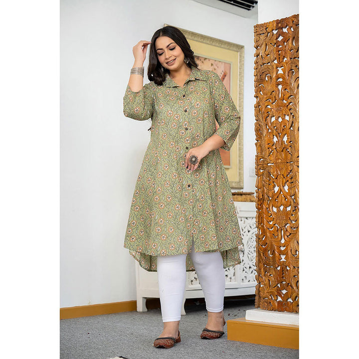 KAAJH Green Floral Printed Plus Size Cotton Kurta