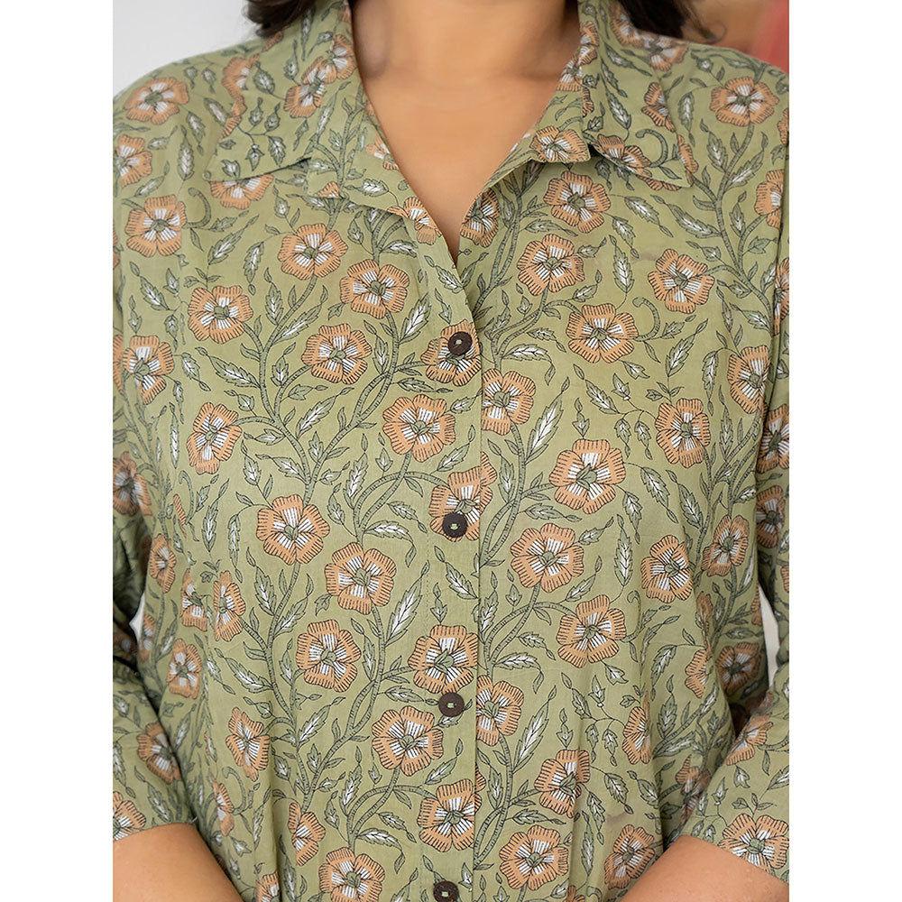 KAAJH Green Floral Printed Plus Size Cotton Kurta