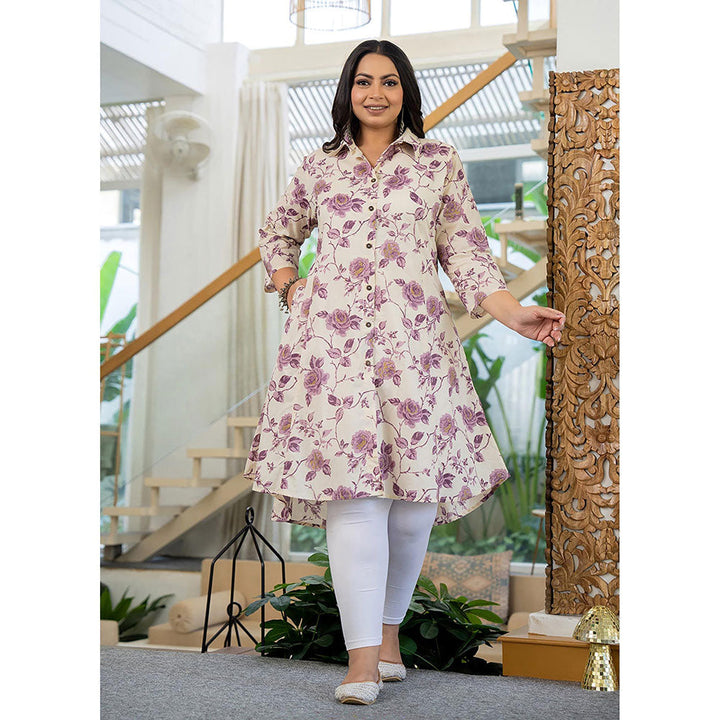 KAAJH Purple Floral Printed Plus Size Cotton Kurta