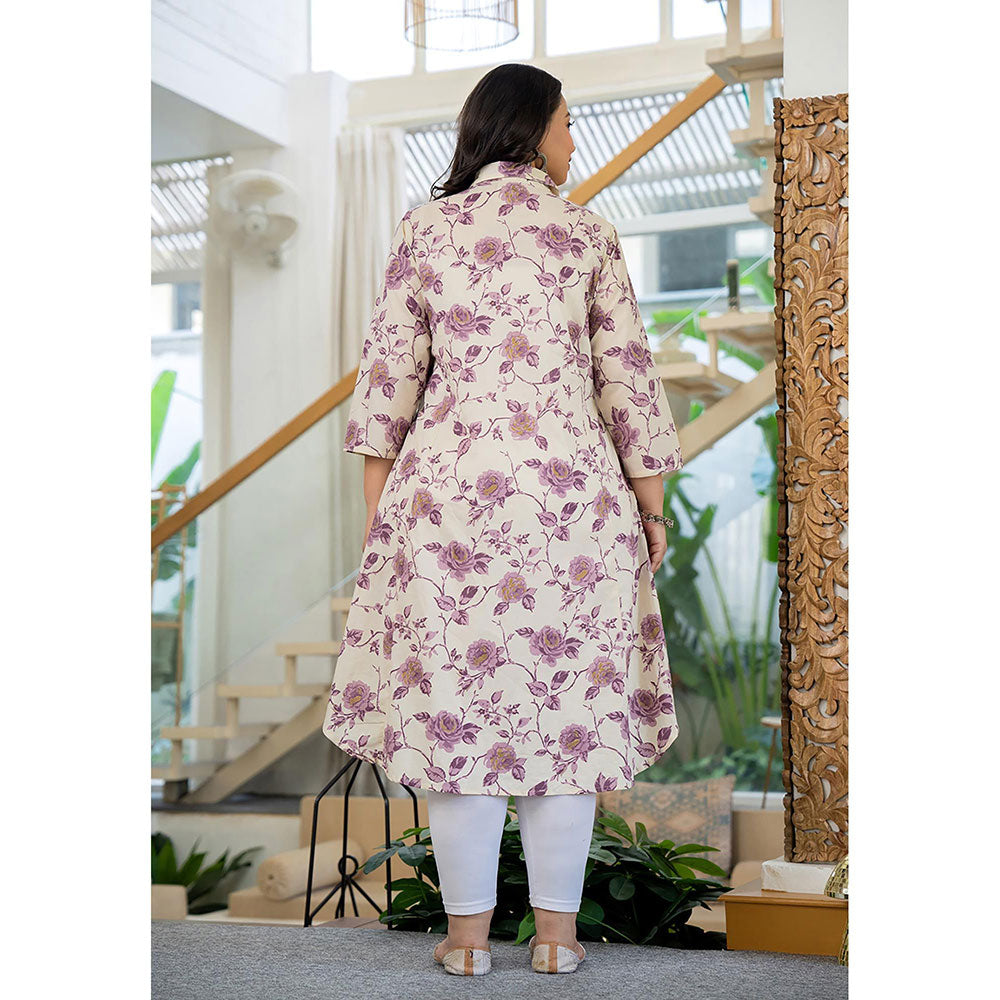 KAAJH Purple Floral Printed Plus Size Cotton Kurta