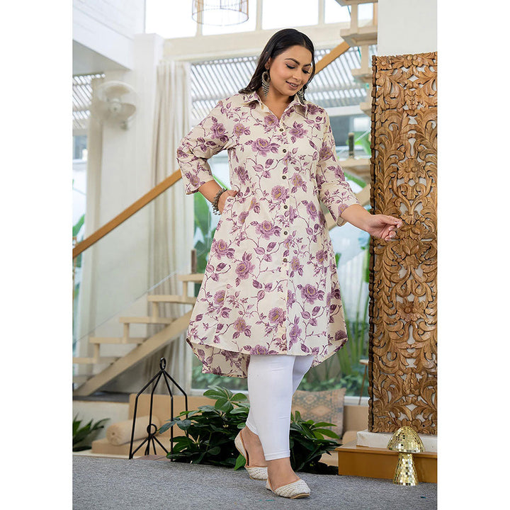 KAAJH Purple Floral Printed Plus Size Cotton Kurta