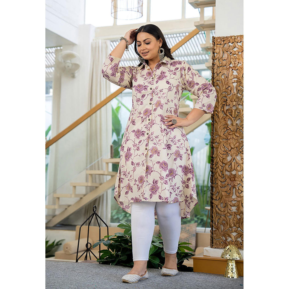 KAAJH Purple Floral Printed Plus Size Cotton Kurta