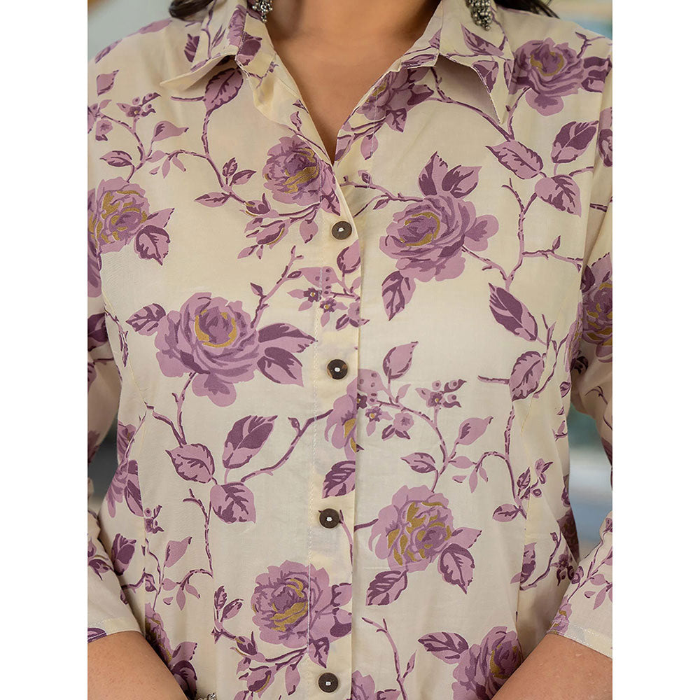 KAAJH Purple Floral Printed Plus Size Cotton Kurta