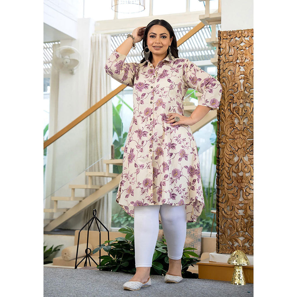 KAAJH Purple Floral Printed Plus Size Cotton Kurta