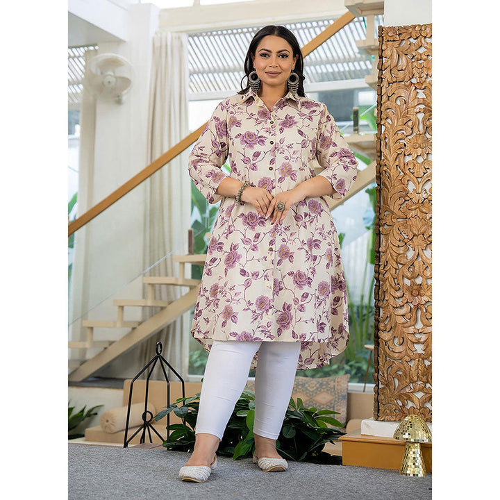 KAAJH Purple Floral Printed Plus Size Cotton Kurta