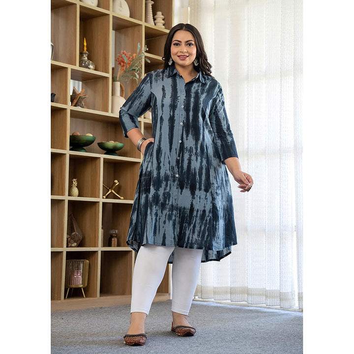 KAAJH Blue Tie Dye Printed Plus Size Cotton Kurta