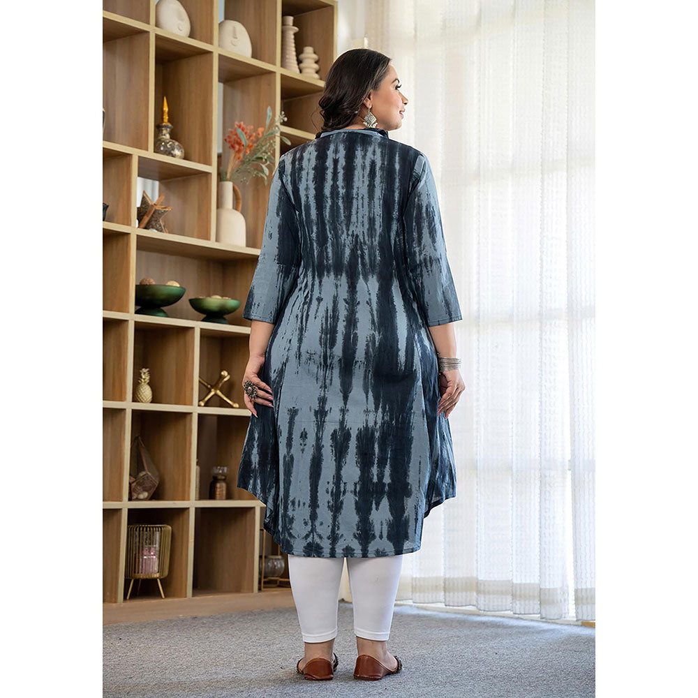 KAAJH Blue Tie Dye Printed Plus Size Cotton Kurta