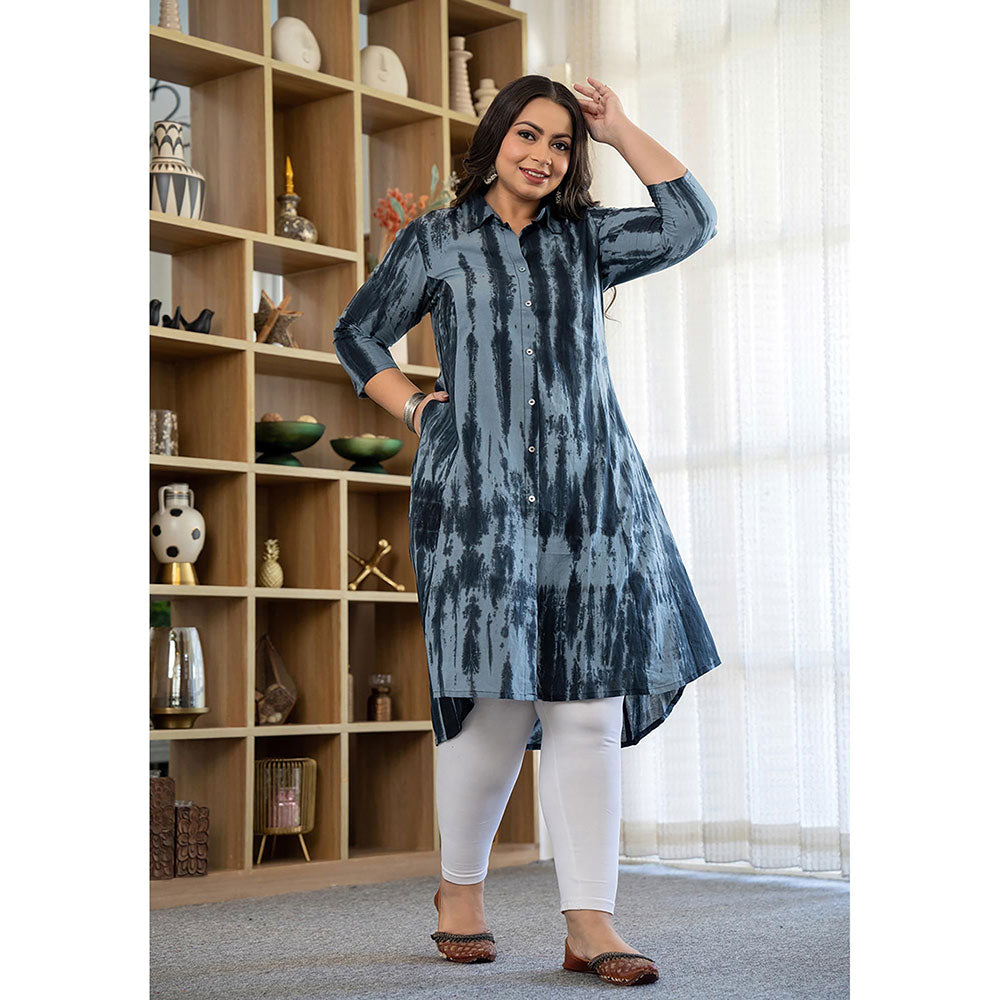 KAAJH Blue Tie Dye Printed Plus Size Cotton Kurta