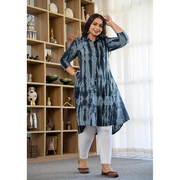 KAAJH Blue Tie Dye Printed Plus Size Cotton Kurta