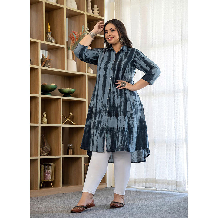 KAAJH Blue Tie Dye Printed Plus Size Cotton Kurta