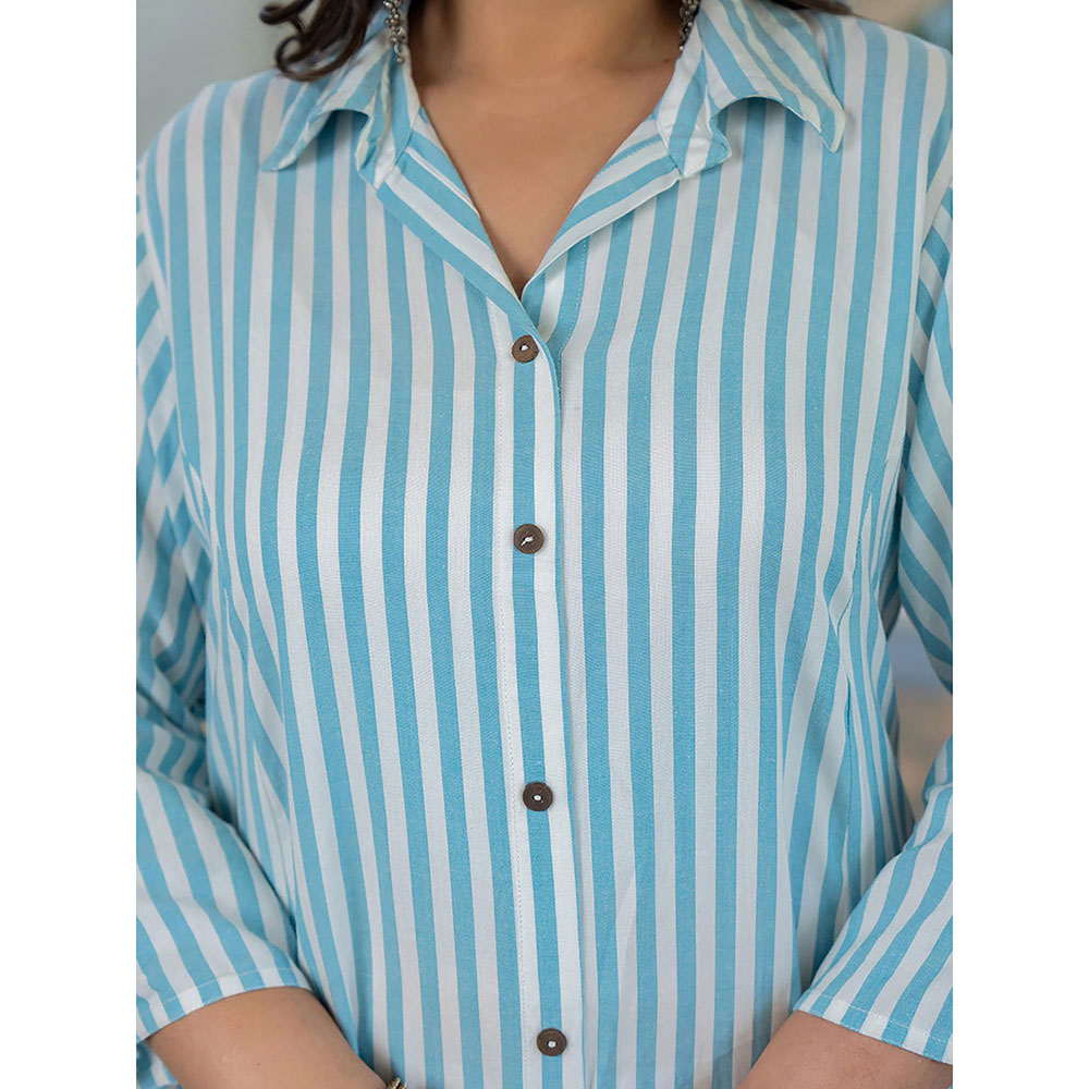 KAAJH Blue and White Striped Viscose Rayon Plus Size Kurta