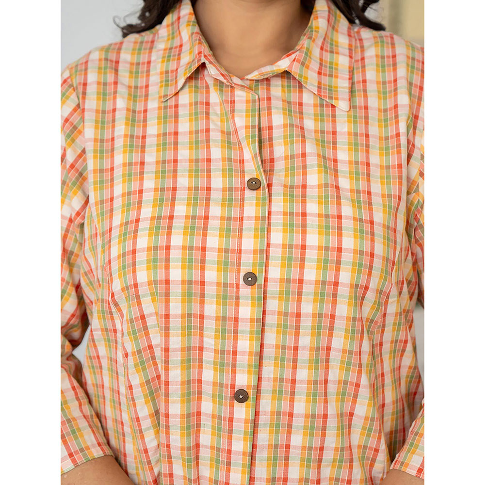 KAAJH Peach-Orange Check Print Plus Size Cotton Kurta