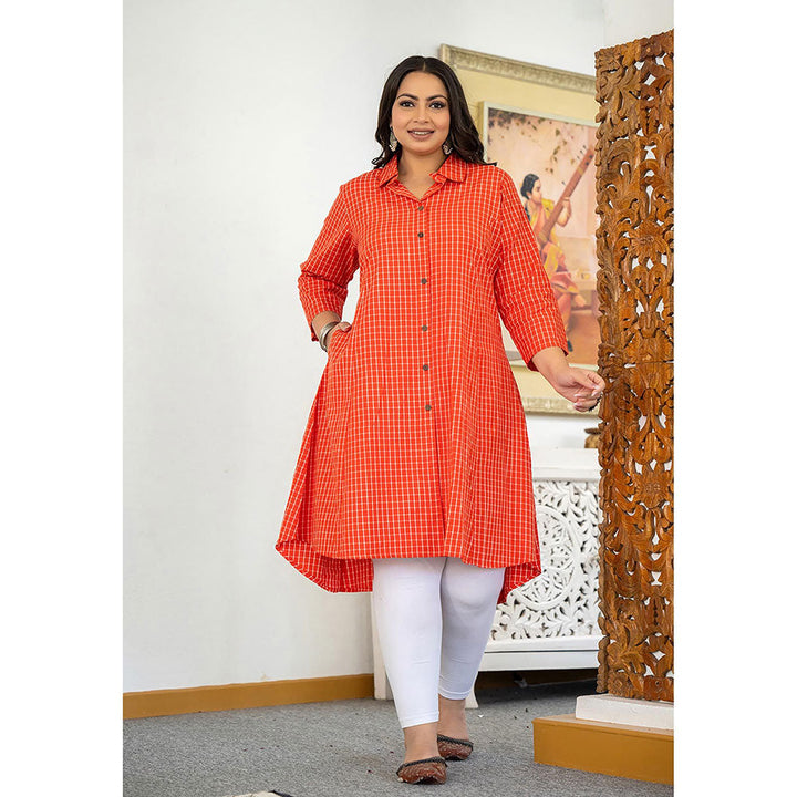 KAAJH Red Check Print Plus Size Cotton Kurta