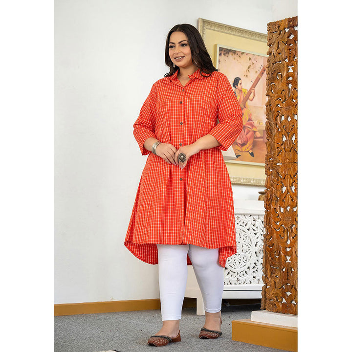 KAAJH Red Check Print Plus Size Cotton Kurta