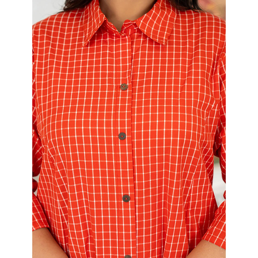 KAAJH Red Check Print Plus Size Cotton Kurta