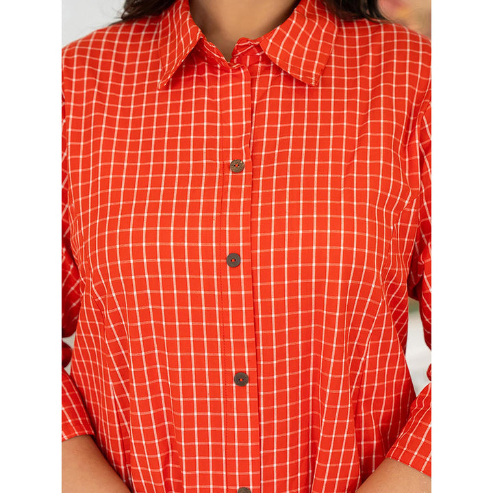 KAAJH Red Check Print Plus Size Cotton Kurta