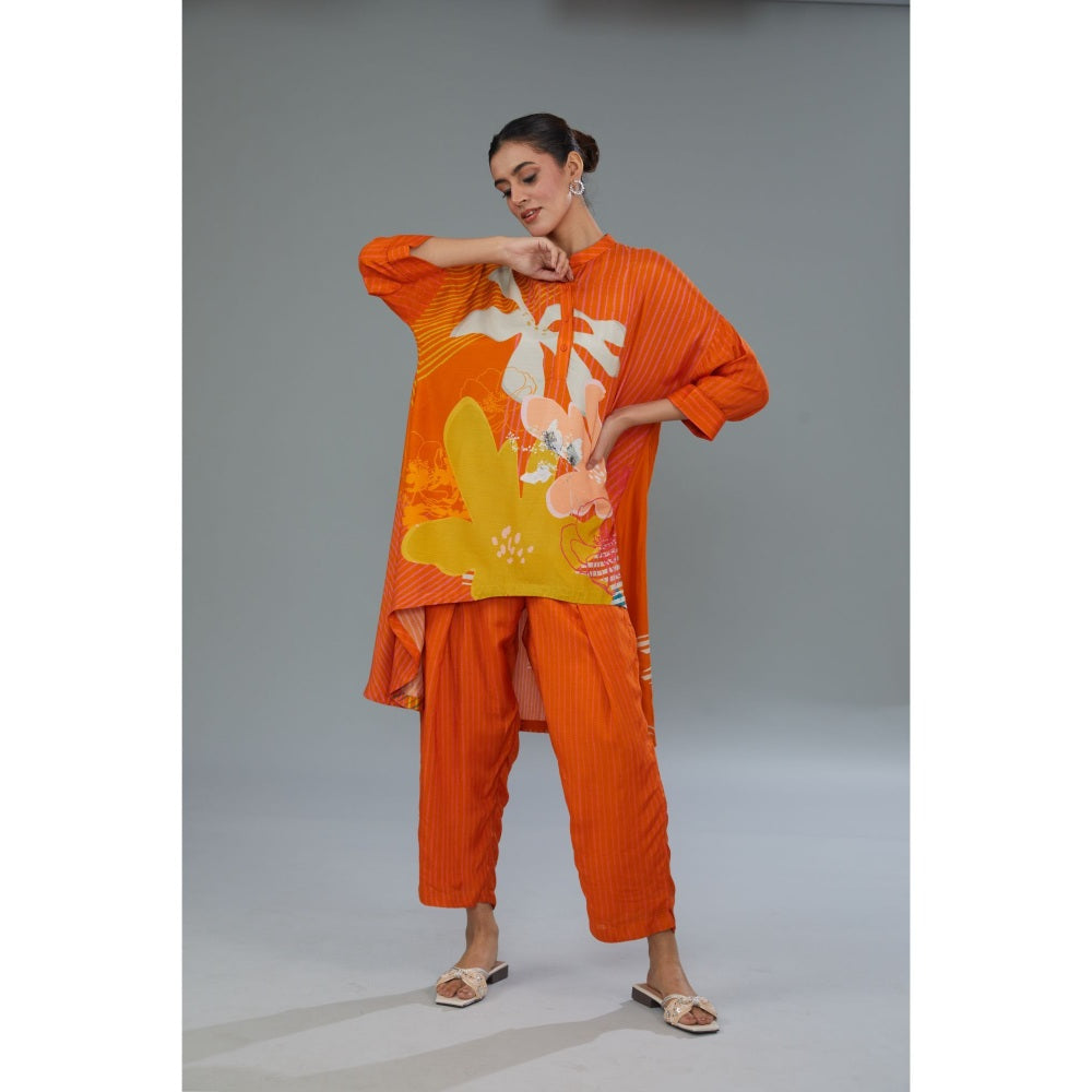 Kahani Lush Orange Floral Co-Ord (Set of 2)